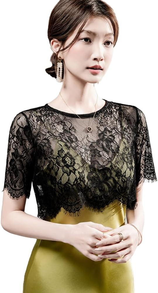 Meufam Women's Crew Neck Hollow Out Cardigan Lace Detachable Dickey Blouse Fake Half Shirt Collar... | Amazon (US)