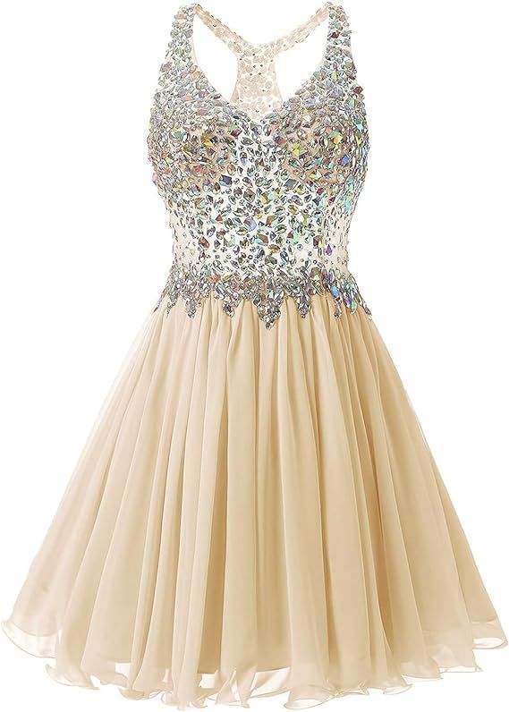 Women's V Neck Beaded Chiffon Homecoming Dress Short Prom Gown 2023 Cocktail Party Dress | Amazon (US)