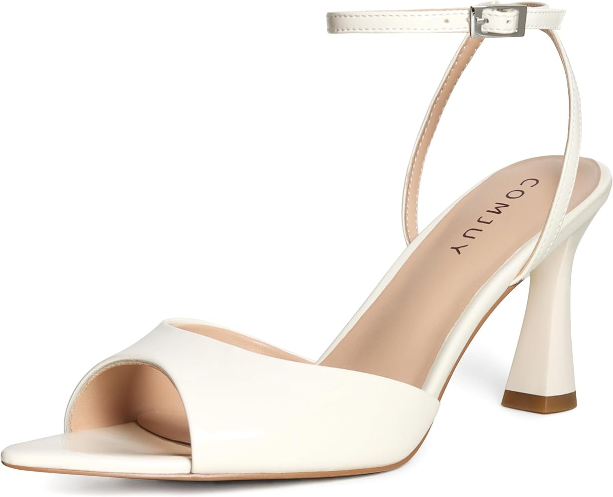 Womens Heels Sandals Open Toe, Flared Heels With Ankle Strap, Elegant Leather Sandals Comfortable... | Amazon (US)