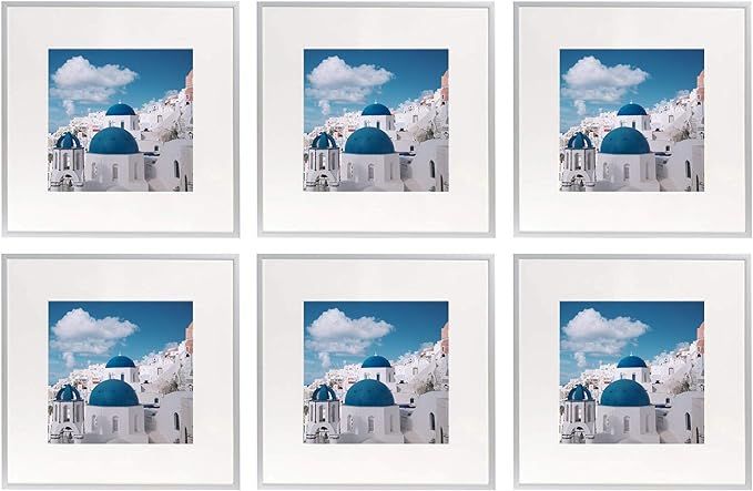 Golden State Art Set of Six, 12x12 Aluminum Silver Photo Frame with Ivory Color Mat for 8x8 Pictu... | Amazon (US)