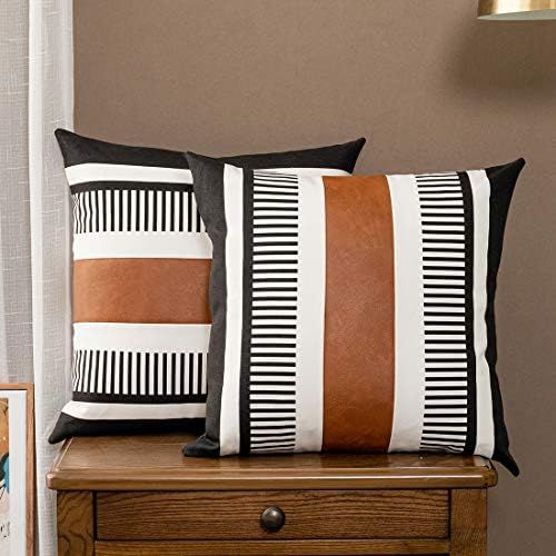 Vfuty Pack of 2 Faux Leather Throw Pillow Covers for Couch Sofa Decorative Square Cushion Cover T... | Amazon (US)