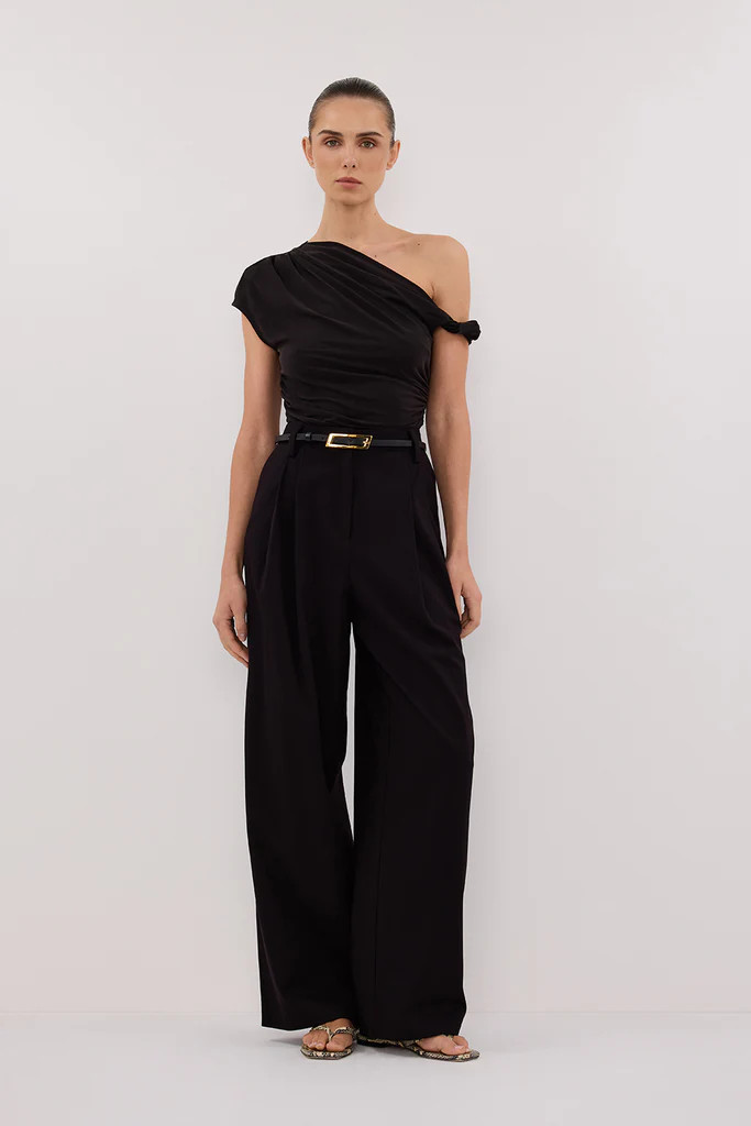 RIO WASHED BLACK DRAPED TWIST KNIT TOP | DISSH
