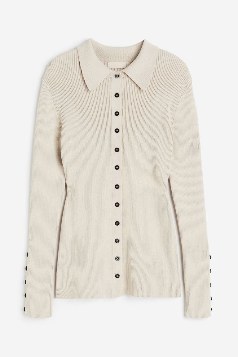 Rib-knit cardigan - Light beige - Ladies | H&M GB | H&M (UK, MY, IN, SG, PH, TW, HK)