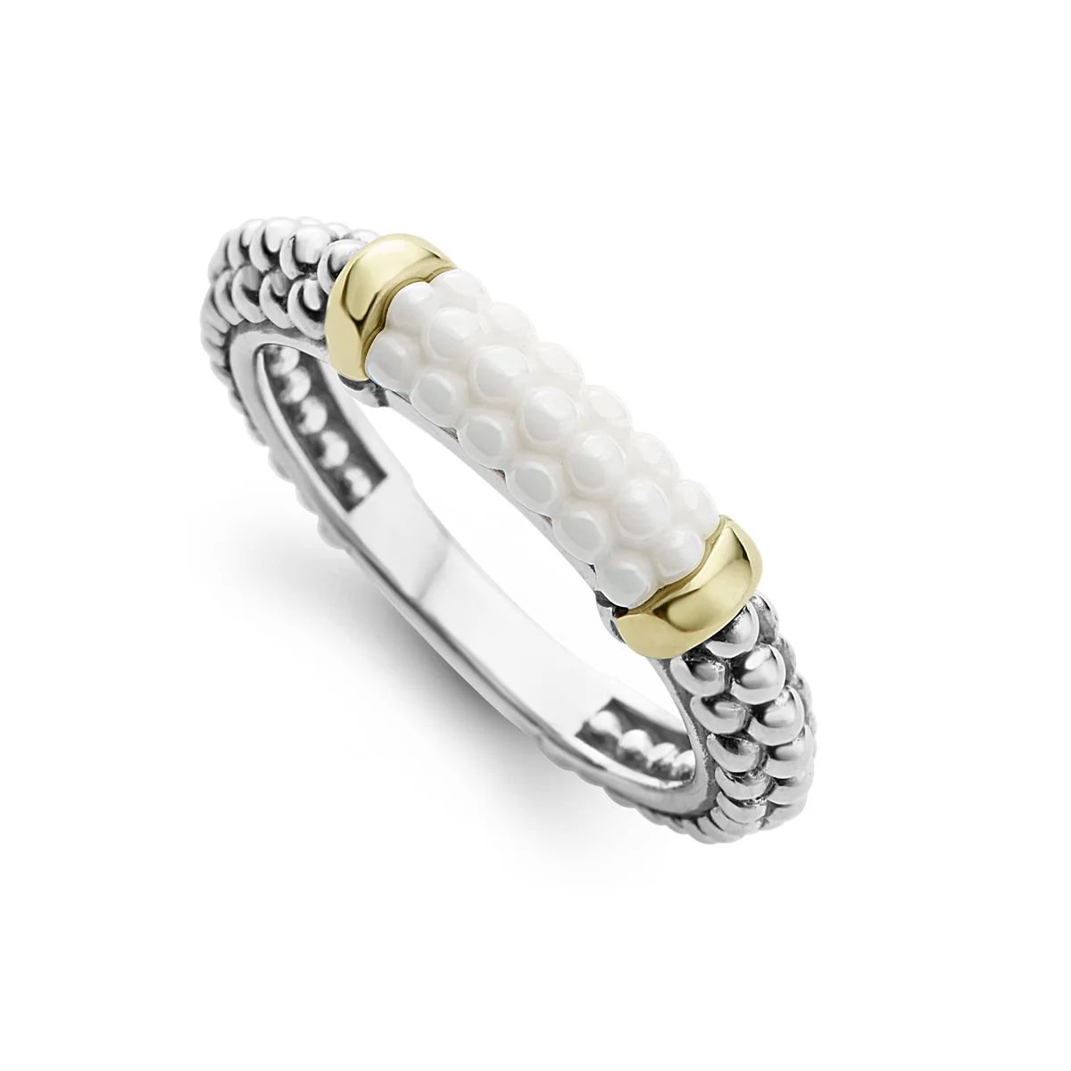 White Caviar Ceramic Two Tone Caviar Stacking Ring | LAGOS