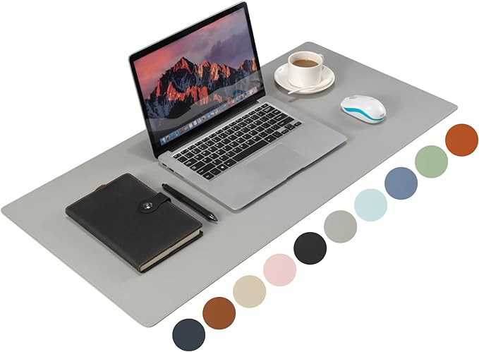 PU Leather Desk Pad Blotter,Light Grey Waterproof Office Desktop Mat,36x17in Non-Slip Large Mouse... | Amazon (US)