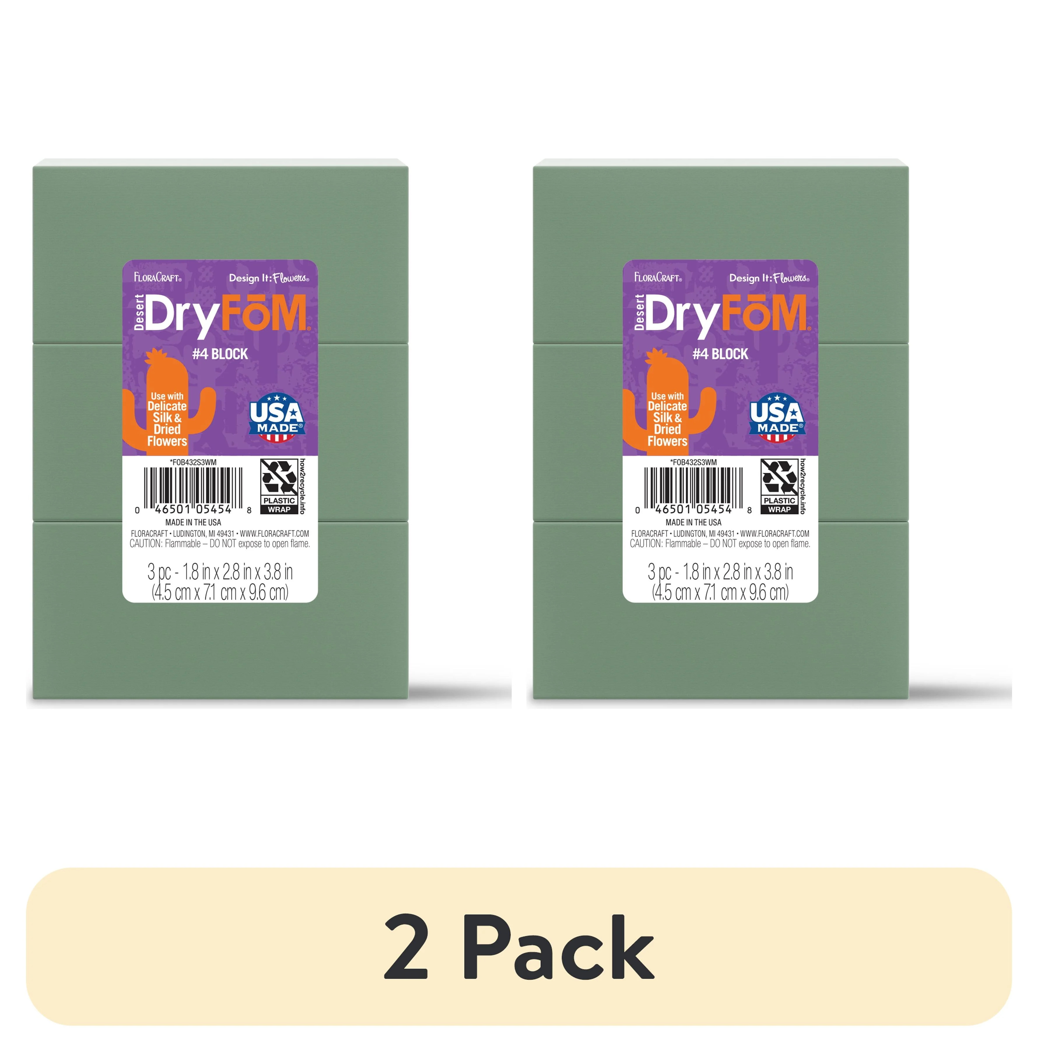 (2 pack) FloraCraft Floral Desert DryFōM 3 Piece Block 1.8 inch x 2.8 inch x 3.8 inch Green | Walmart (US)