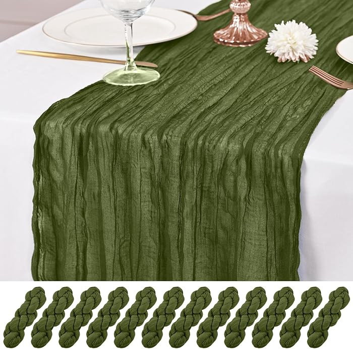 12 Pack Olive Green Table Runner 10Ft Cheesecloth Table Runner Rustic Gauze Table Runners Romanti... | Amazon (US)