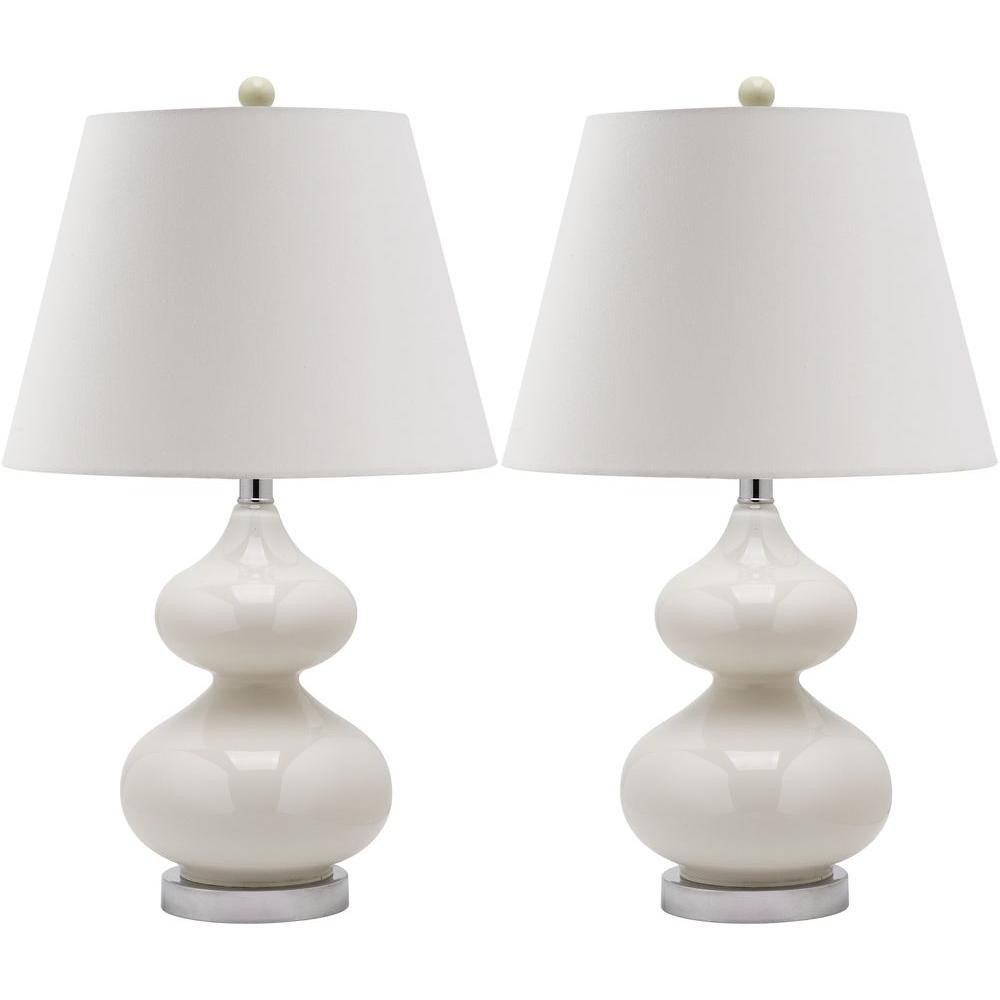 Safavieh Eva 24 in. White Double Gourd Glass Table Lamp with Off-White Shade (Set of 2) | The Home Depot