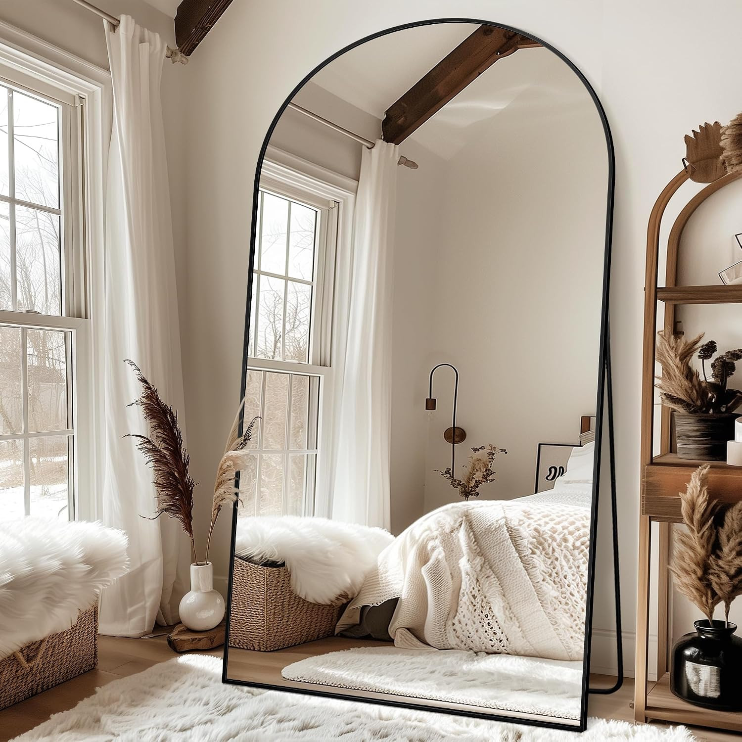 Antok Oversized Full Length Mirror with Stand, Arched Floor Mirror, Aluminum Frame,Wall Mounted/Leaning/Free Standing, Large Body Mirror for Bedroom Living Room Entryway Dressing Room,Black86"L x 46"W | Amazon (US)