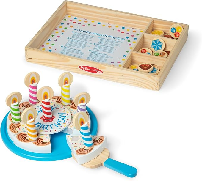 Melissa & Doug Birthday Party Cake - Wooden Play Food with Mix-n-Match Toppings and 7 Candles | Amazon (US)