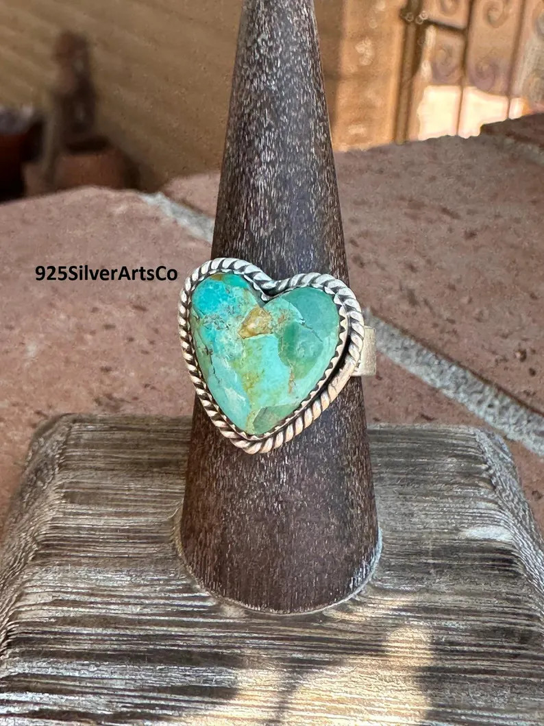 Kingman Turquoise Heart Ring, Handmade 925 Sterling Silver, Boho Jewelry | Etsy (US)