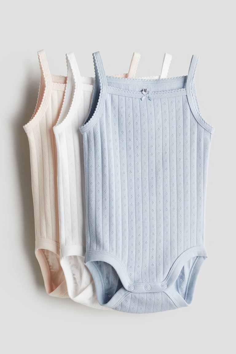 3-pack Sleeveless Bodysuits - Round Neck - Sleeveless - Light dusty blue/light pink - Kids | H&M ... | H&M (US + CA)