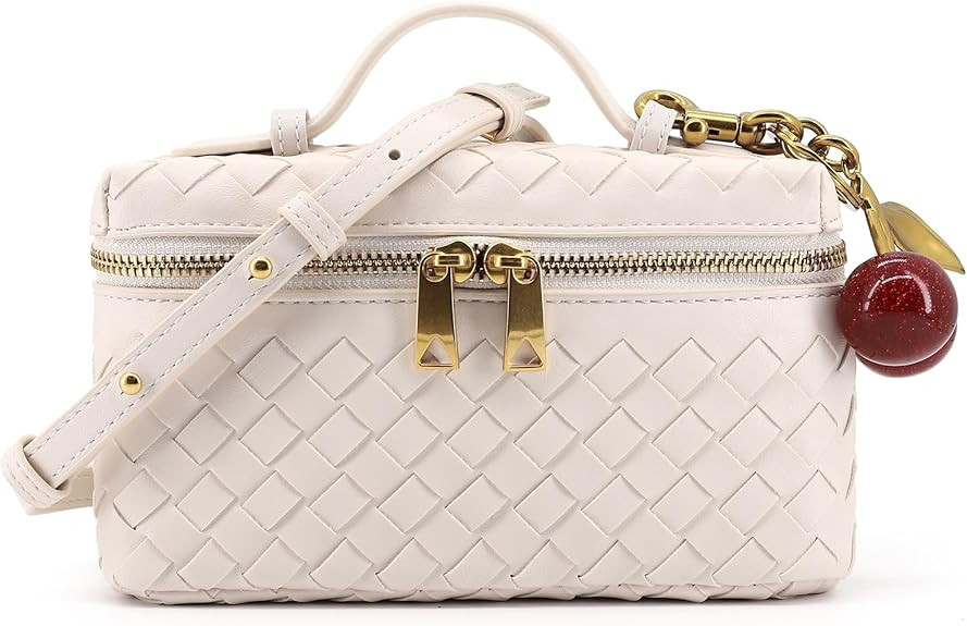 Woven Crossbody Bags for Women Trendy Clutch Purse Bag Small Leather Top Handle Handbag with Cher... | Amazon (US)