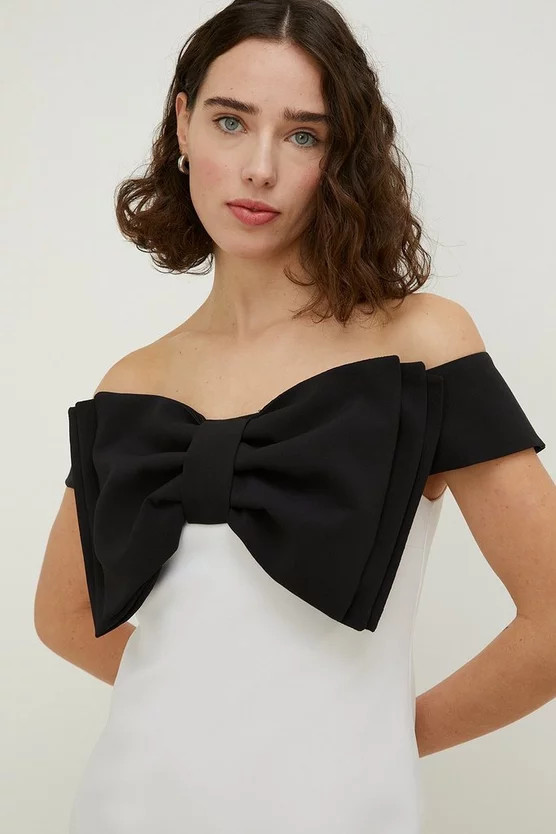 Bow Detail Bardot Mini Dress | Oasis UK & IE