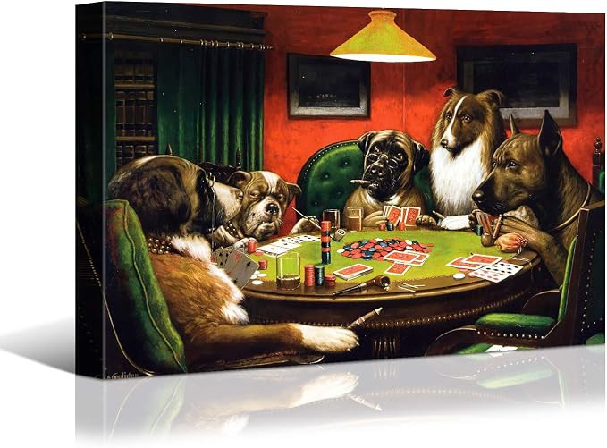 Denozer Dogs Playing Poker Canvas Wall Art Prints 18 x 12 inch Chess and Cards Room Anthropomorph... | Amazon (US)