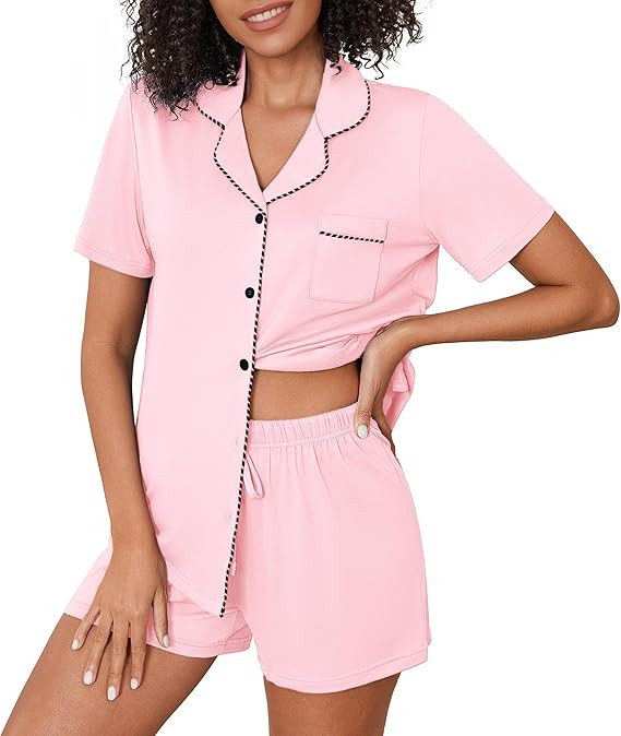 Ekouaer Pajama Set Women Classic Loose Short Sleeve Button Down Pjs Set Soft Sleepwear Loungewear... | Amazon (US)