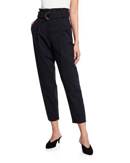 A.L.C. Diego High-Waist Belted Cotton-Stretch Pants | Neiman Marcus