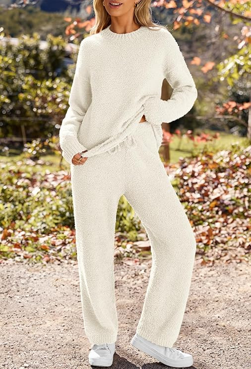 MEROKEETY Womens Pajama Sets 2025 Fall Lounge Sweater Set Cute Fuzzy Fleece 2 Piece Long Sleeve C... | Amazon (US)