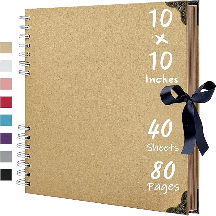 Scrapbook Album 10x10 Inch, Hardcover Kraft Paper Photo Album with 40 Sheets/80 Pages, Memory Boo... | Amazon (US)