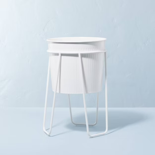 Indoor/Outdoor Metal Planter & Stand Set Sour Cream - Hearth & Hand™ with Magnolia | Target