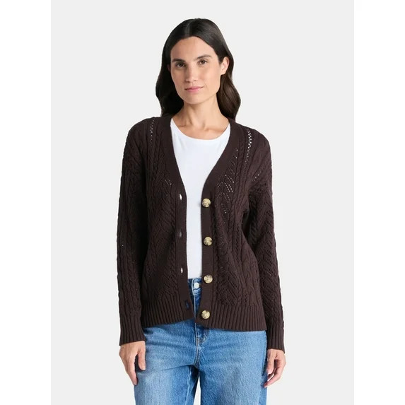 Time and Tru Women’s Boyfriend Cable Knit Cardigan, Size XS-3XL | Walmart (US)