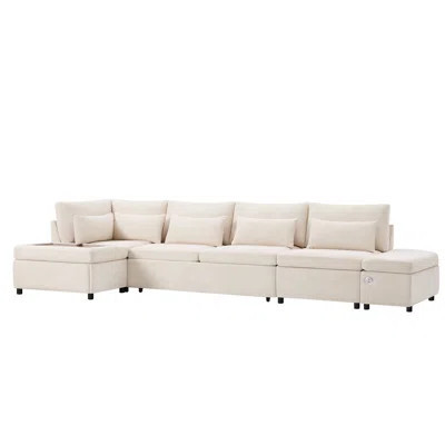 107'' Sectional Sleeper Sofa Bed With Pull Out Couch, L-Shaped With Adjustable Armrest, USB&Type-C Charging, Free Movement Storage Ottoman, Free Combi | Wayfair North America