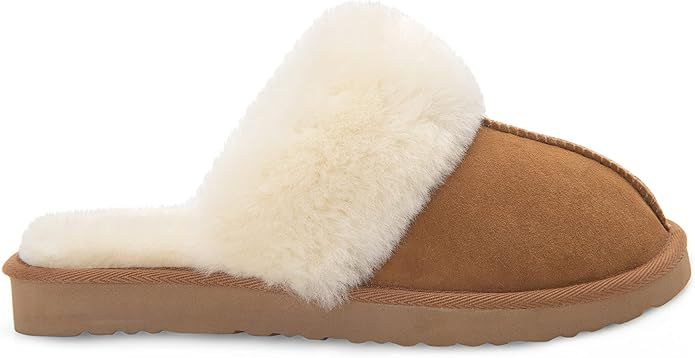 Zavelio Women's Sheepskin Slippers Indoor Outdoor House Leather Shearling Fur Slippers | Amazon (US)