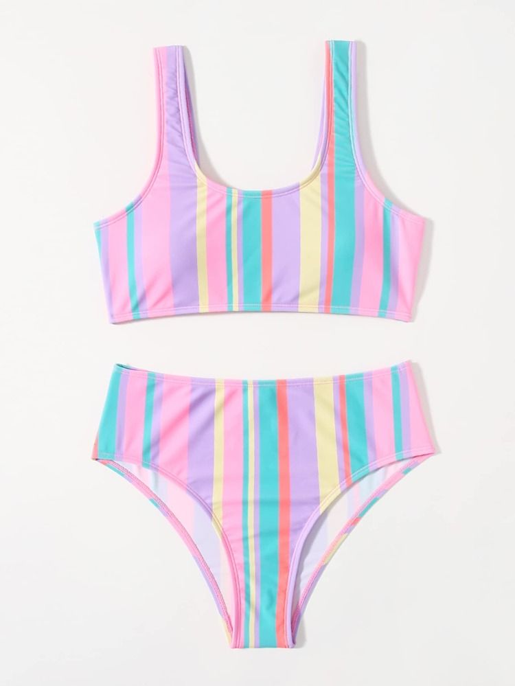 Colorful Stripe Bikini Swimsuit | SHEIN