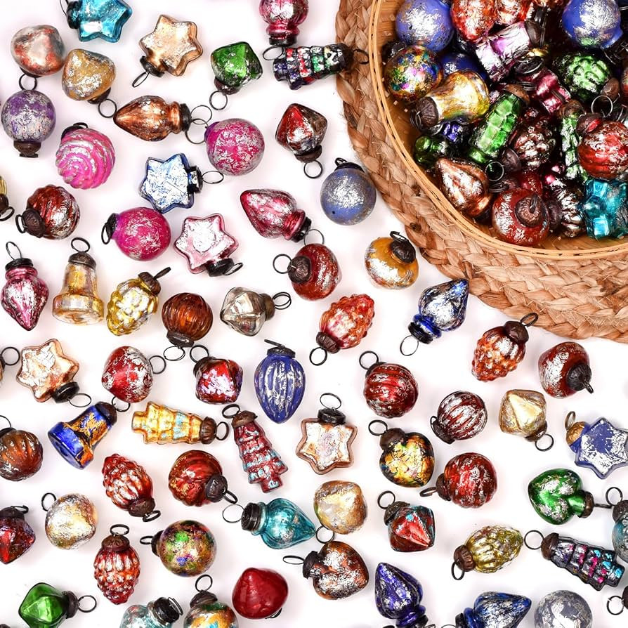 Indian Shelf 25 Glass Vintage Christmas Ornaments Set Retro Christmas Ornaments Glass Christmas B... | Amazon (US)