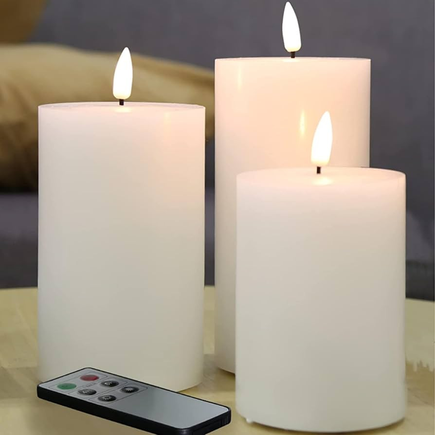 Eywamage Flat Top White Flameless Pillar Candles with Remote, Flickering Battery Operated LED Wax... | Amazon (US)
