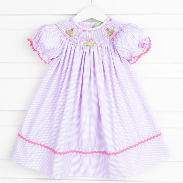 Birthday Smocked Bishop Lavender Gingham | Classic Whimsy