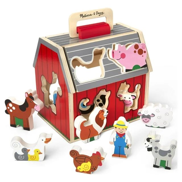 Melissa & Doug Wooden Take-Along Sorting Barn Toy with Flip-Up Roof and Handle 10 Wooden Farm Pla... | Walmart (US)