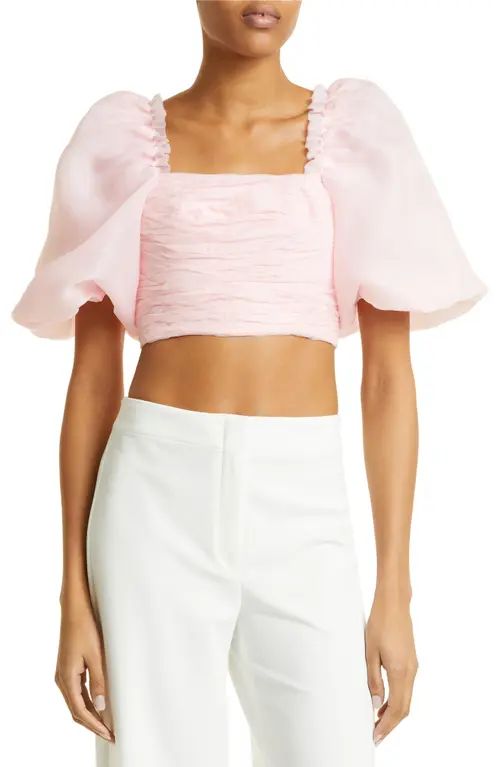 Aje Myriad Ruched Puff Sleeve Crop Organza Blouse in Rose Pink at Nordstrom, Size 2 Us | Nordstrom