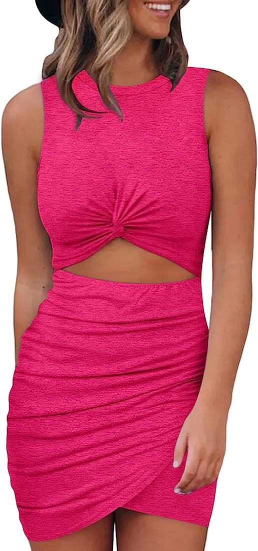 Acelitt Women's 2023 Summer Sleeveless Tank Dresses Cut Out Twist Bodycon Wrap Party Evening Mini... | Amazon (US)