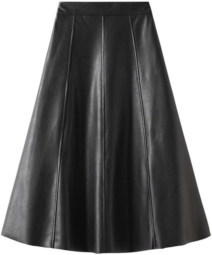 Women's Faux Leather Skirt Vintage High Wiast A Line Bodycon Midi PU Leather Skirt | Amazon (US)