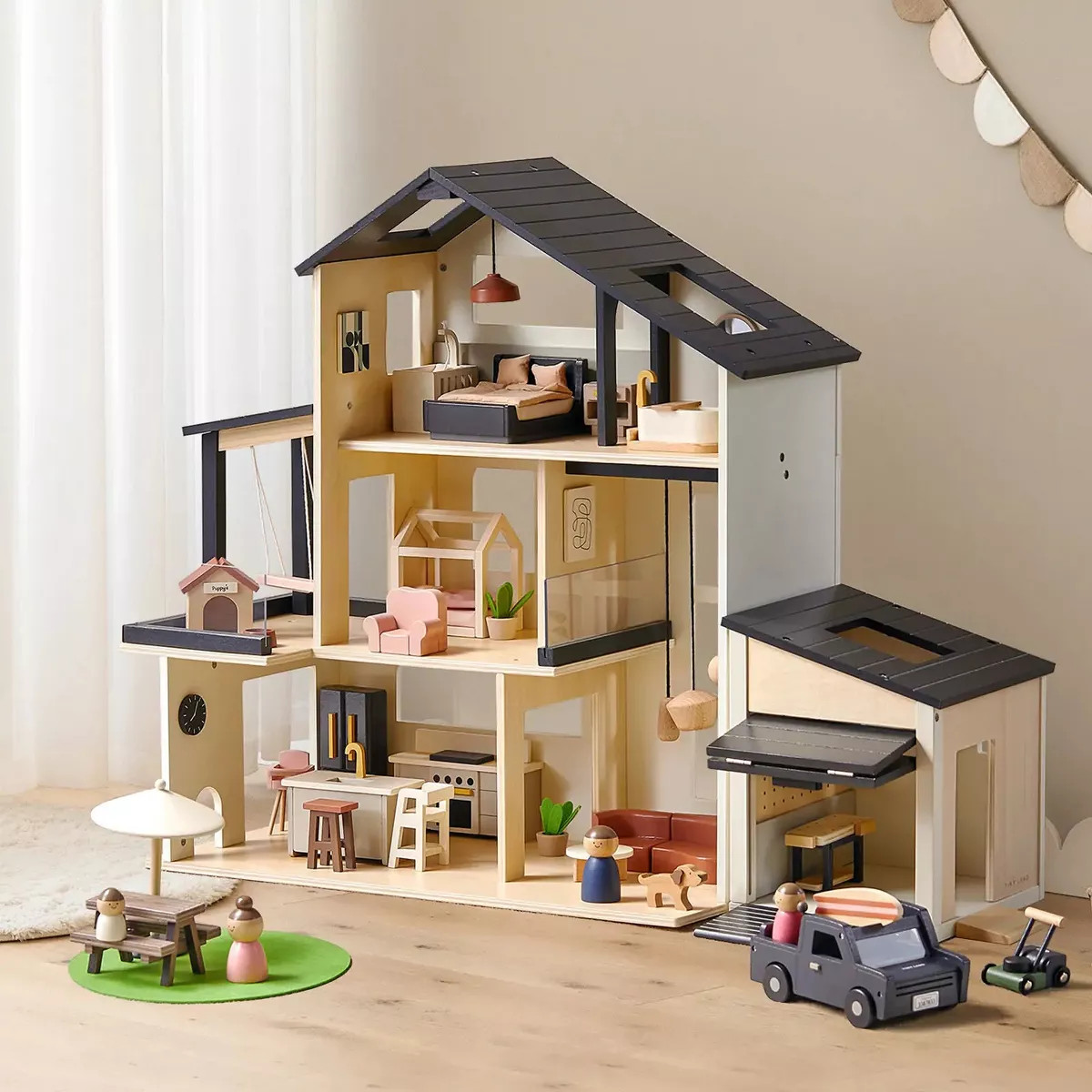 Tiny Land® Sweetwood Edge Dollhouse & Wooden Dollhouse Garage | Target