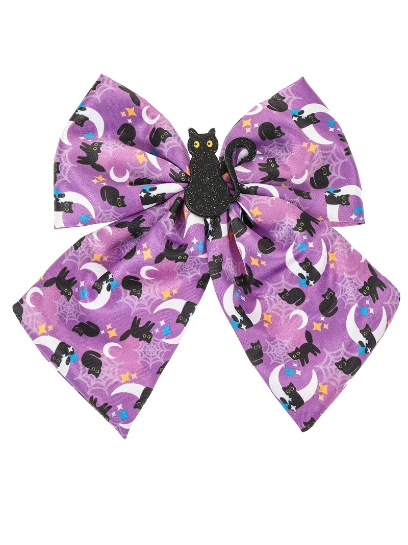 Way to Celebrate Halloween Purple Patterned Cat Hair Bow, Multicolor, 1 Piece, Barrette Hair Clip | Walmart (US)