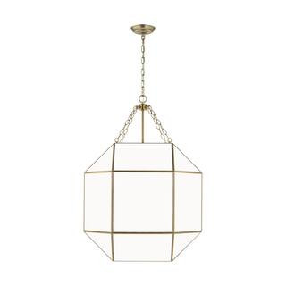 Generation Lighting Morrison 4-Light Satin Brass Large Lantern Hanging Pendant Light with White G... | The Home Depot