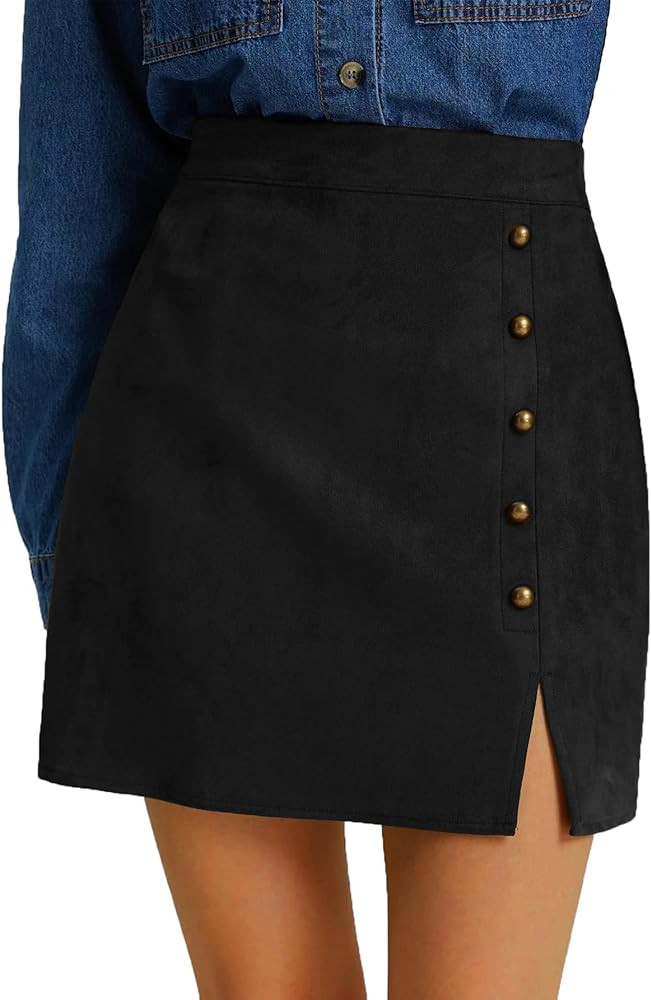 Women's Faux Suede Side Split Bodycon Fall Mini Skirt | Amazon (US)
