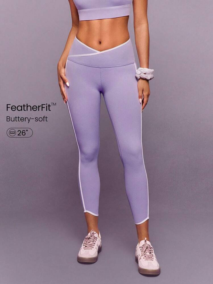 GLOWMODE 26'' FeatherFit™ Striped Waist Hem Leggings Low Impact Yoga Daily | SHEIN
