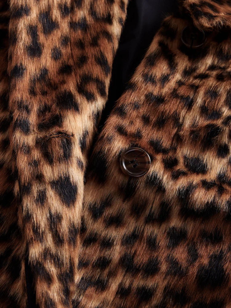 Leopard Print Faux Fur Long Coat | Next EU
