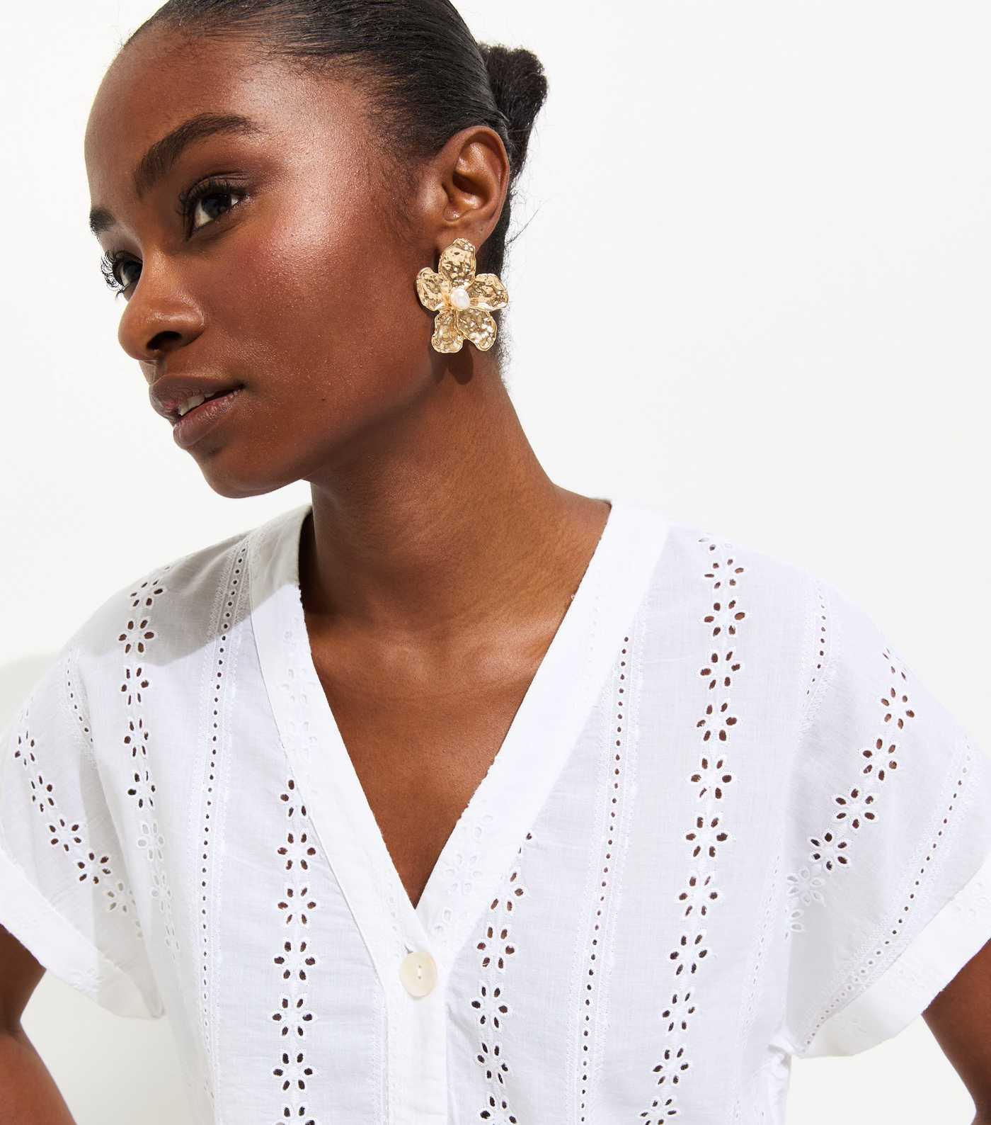 White Cotton Broderie Anglaise Button Through Top | New Look | New Look (UK)