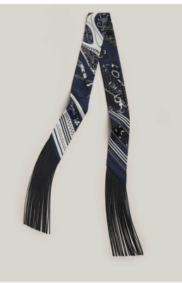 New Hermes Twilly Festival Des Amazones Bandana Folk Fringe Leather Bleu Nior | eBay US