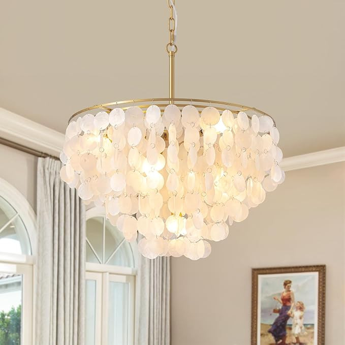 NOXARTE Capiz Shell Chandelier, 7 Lights Round Coastal Chandeliers, Pendant Lighting Fixtures wit... | Amazon (US)