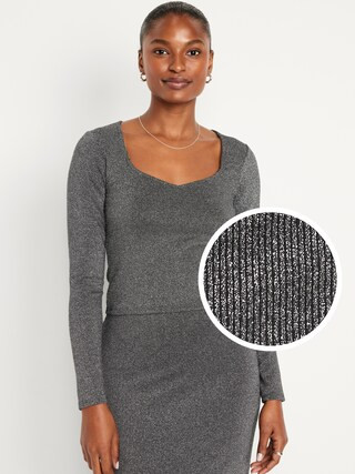 Fitted Rib-Knit Shiny Top for Women | Old Navy (US)