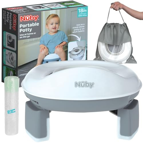 Nuby On-The-Go Portable Potty Seat - Travel Toilet Seat for Boys and Girls 18+ Months - Includes Storage Bag and Disposable Potty Liners - Toddler Travel Essentials - Toddler Potty Training Toilet | Amazon (US)
