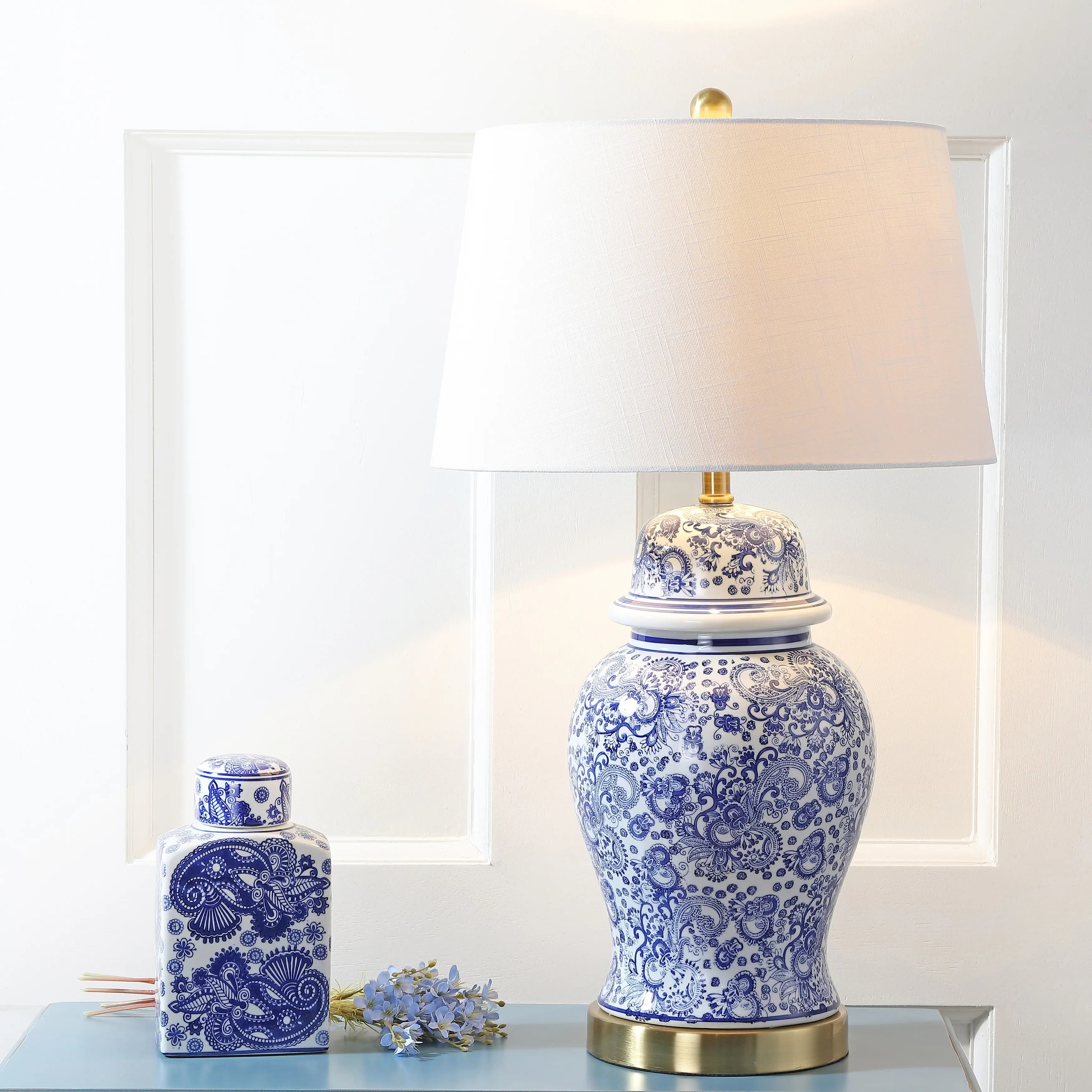 Ellis 29.5" Ceramic LED Table Lamp, Blue/White by JONATHAN  Y | Bed Bath & Beyond
