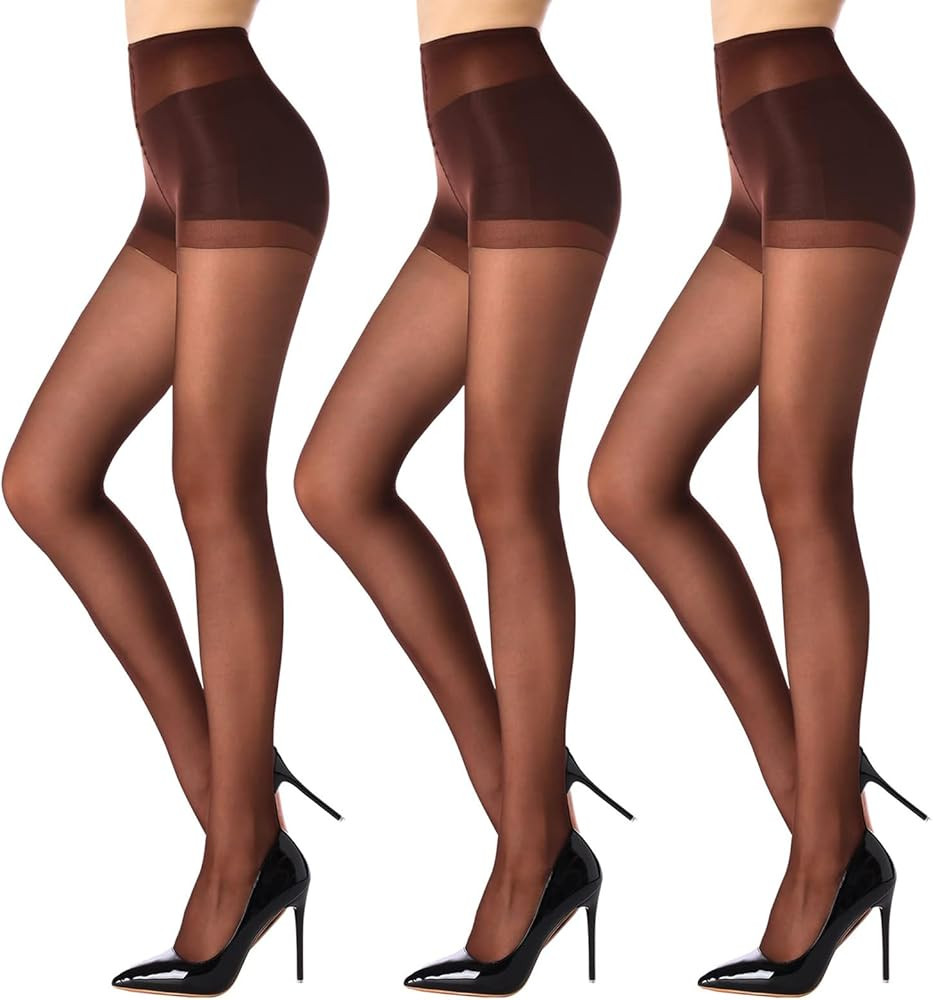 3 Pairs Women's Sheer Tights with Control Top and Reinforced Toes Nylons Pantyhose | Amazon (CA)