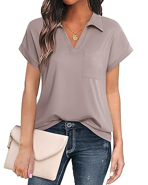 Vivilli Women's Tops and Blouses Short Sleeve Business Casual Collared Tunic Shirt | Amazon (US)