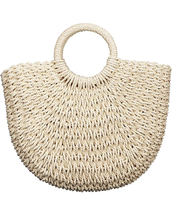 Straw Tote Bag Summer Beach Bag Handmade Straw Rattan Woven Handbag for Women Travel | Amazon (US)